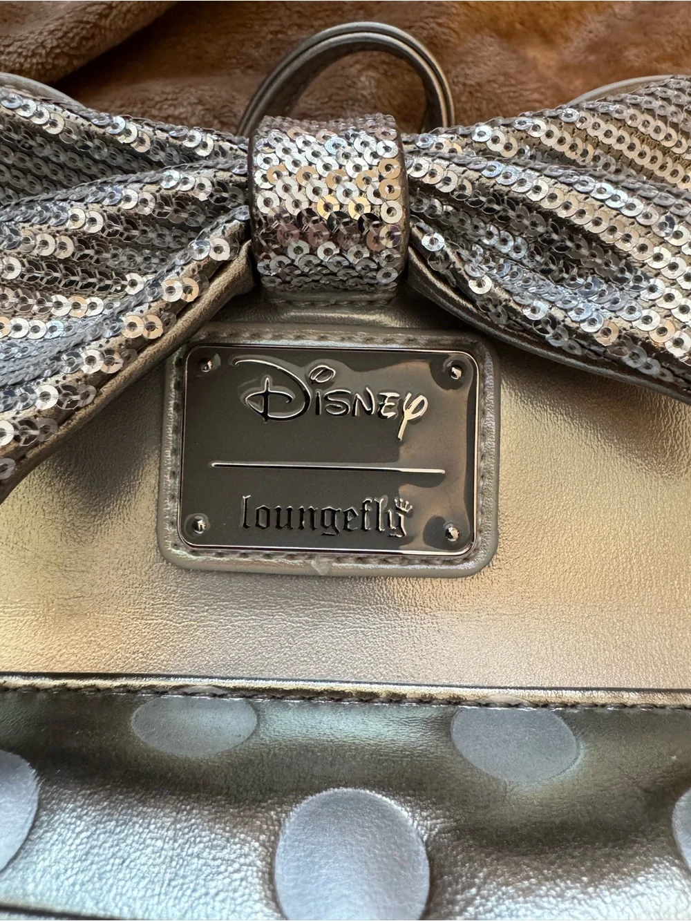 Disney Loungefly Silver Polka Dot Mini Backpack Sequin Bow and Ears